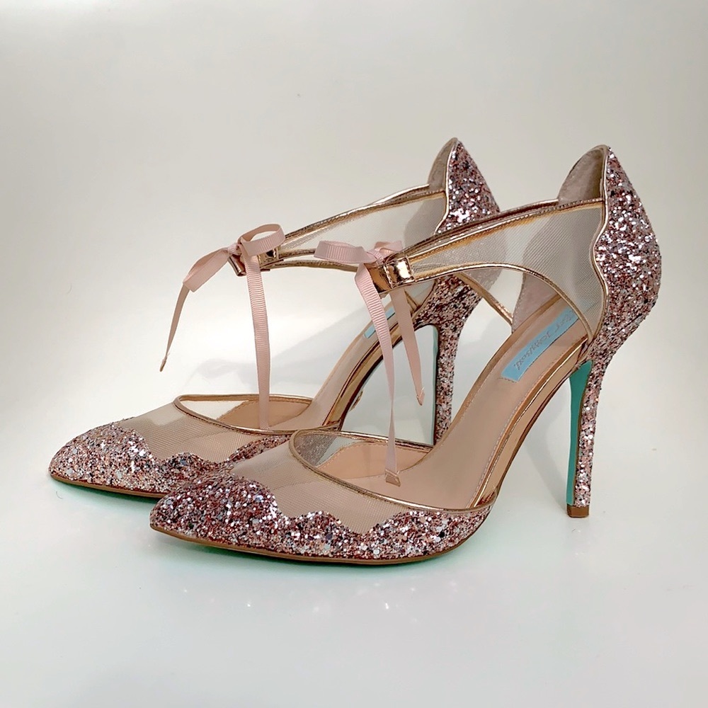 Betsey Johnson Champagne Glitter Stela Heels